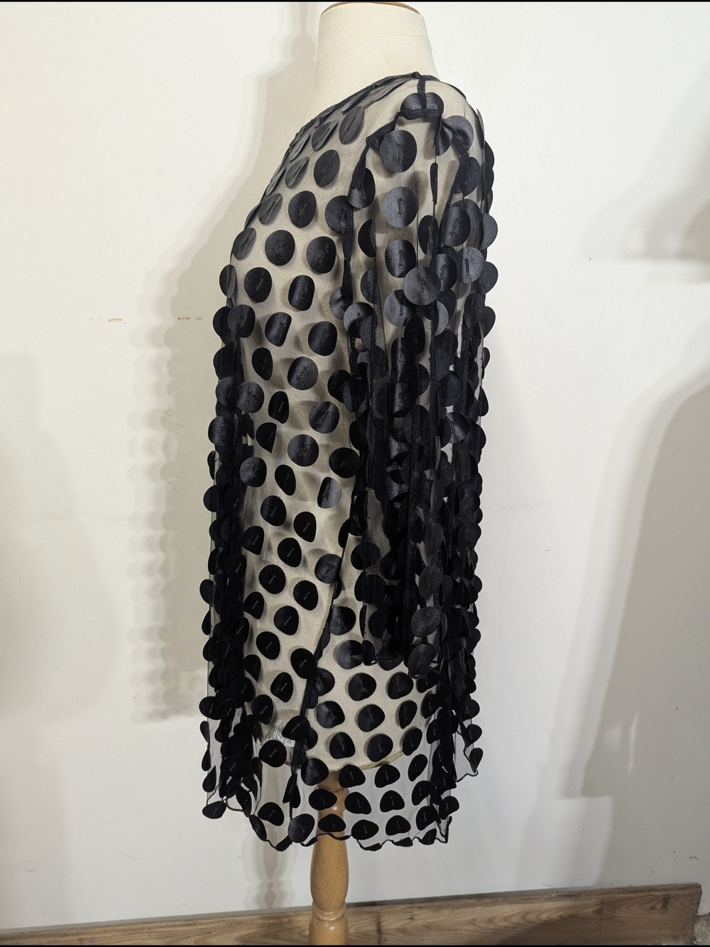 IC Connie K Black Sheer Polka Dot Overlay Top M Loose Fit Trendy - Picture 5 of 11
